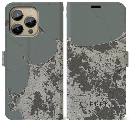 【岡垣（福岡県）】地図柄iPhoneケース（手帳タイプ）モノトーン・iPhone 14 Pro Max 用