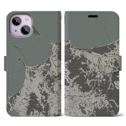【岡垣（福岡県）】地図柄iPhoneケース（手帳タイプ）モノトーン・iPhone 14 用
