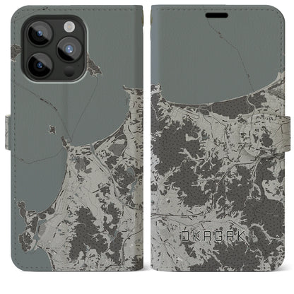 【岡垣（福岡県）】地図柄iPhoneケース（手帳タイプ）モノトーン・iPhone 15 Pro Max 用