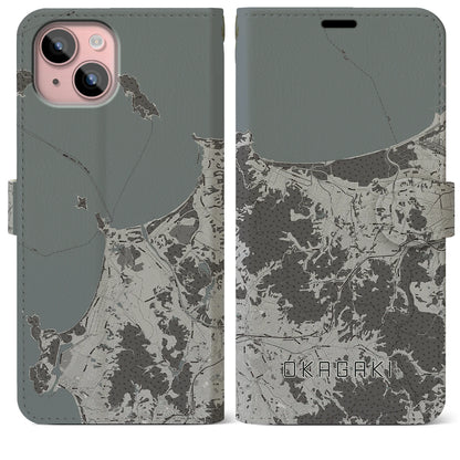 【岡垣（福岡県）】地図柄iPhoneケース（手帳タイプ）モノトーン・iPhone 15 Plus 用