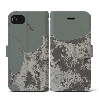 【岡垣（福岡県）】地図柄iPhoneケース（手帳タイプ）モノトーン・iPhone SE（第3 / 第2世代） / 8 / 7 / 6s / 6 用