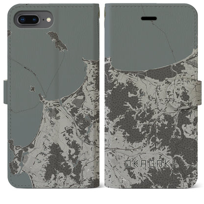 【岡垣（福岡県）】地図柄iPhoneケース（手帳タイプ）モノトーン・iPhone 8Plus /7Plus / 6sPlus / 6Plus 用