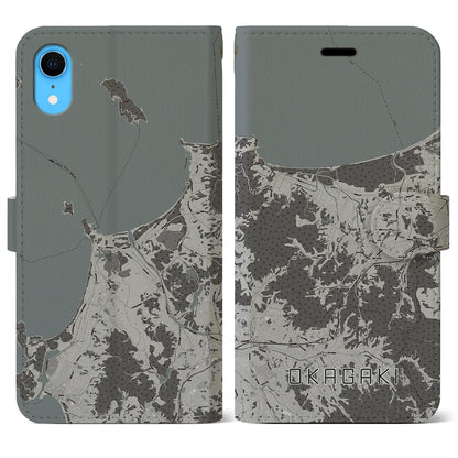 【岡垣（福岡県）】地図柄iPhoneケース（手帳タイプ）モノトーン・iPhone XR 用