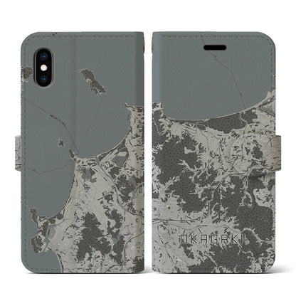 【岡垣（福岡県）】地図柄iPhoneケース（手帳タイプ）モノトーン・iPhone XS / X 用