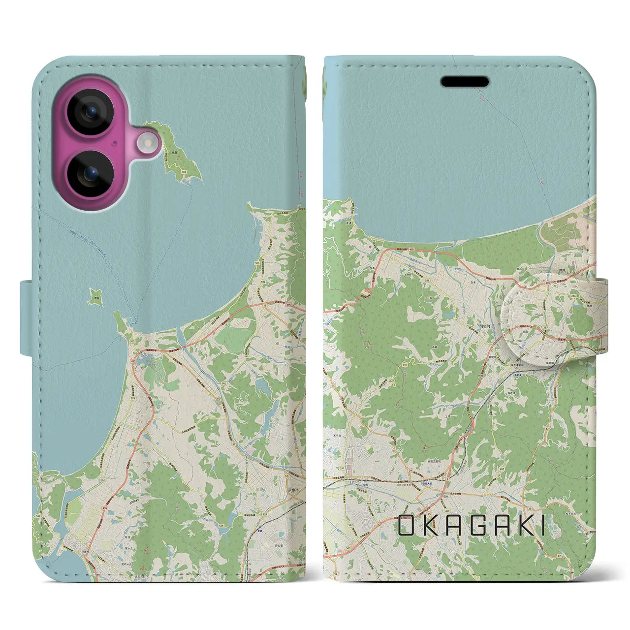 【岡垣（福岡県）】地図柄iPhoneケース（手帳タイプ）ナチュラル・iPhone 16 Pro 用