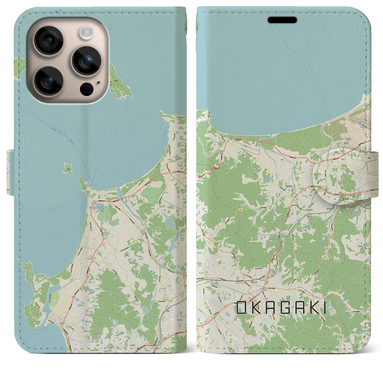 【岡垣（福岡県）】地図柄iPhoneケース（手帳タイプ）ナチュラル・iPhone 16 Plus 用