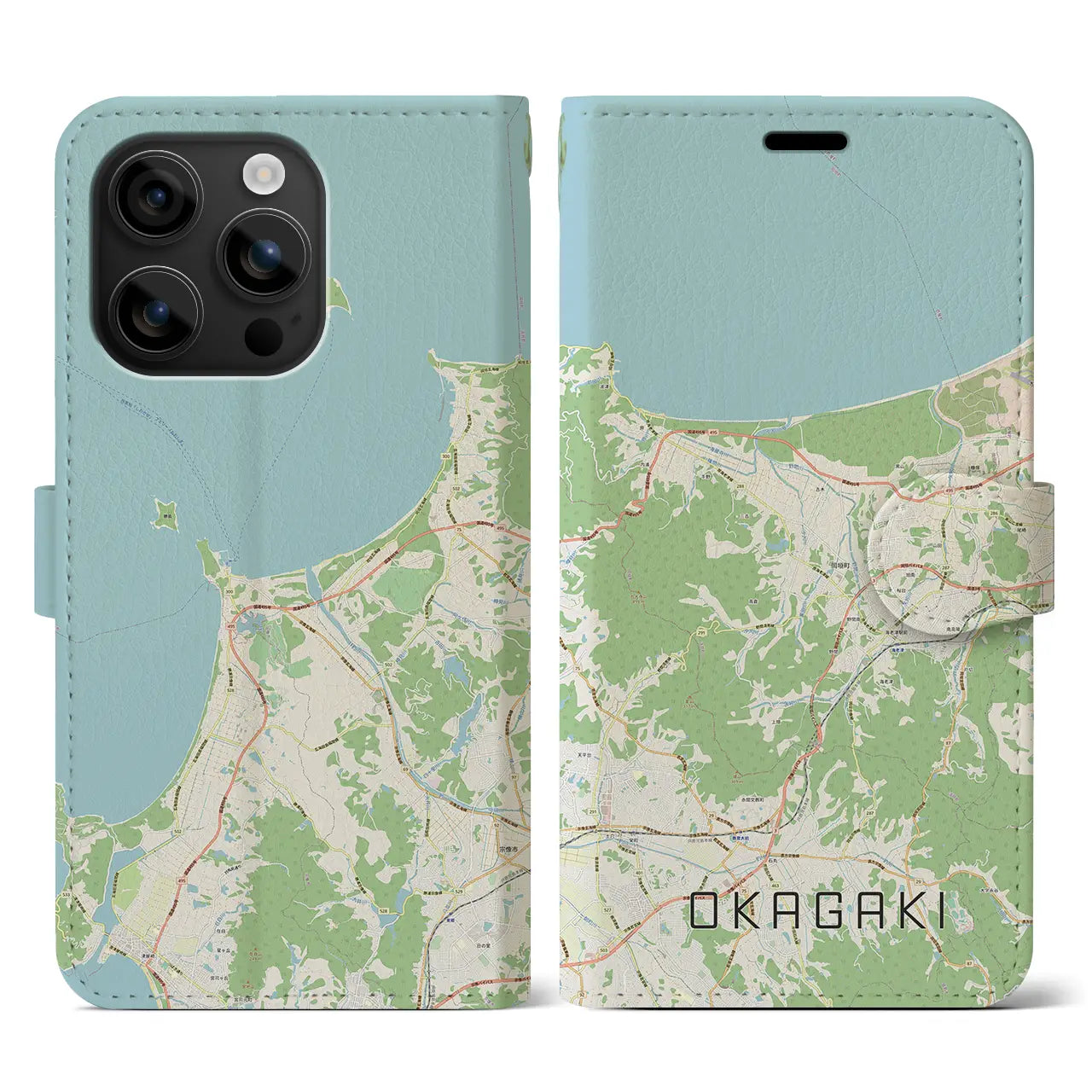 【岡垣（福岡県）】地図柄iPhoneケース（手帳タイプ）ナチュラル・iPhone 16 用