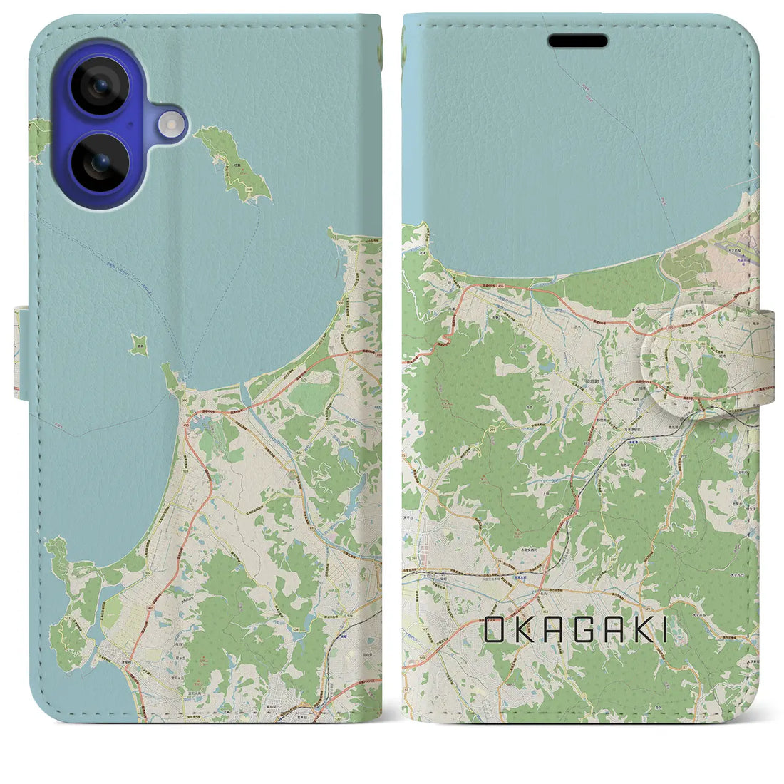 【岡垣（福岡県）】地図柄iPhoneケース（手帳タイプ）ナチュラル・iPhone 16 Pro Max 用