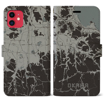 【大川（香川県）】地図柄iPhoneケース（手帳タイプ）モノトーン・iPhone 11 用