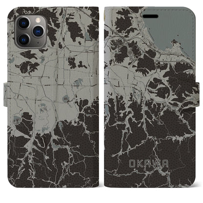 【大川（香川県）】地図柄iPhoneケース（手帳タイプ）モノトーン・iPhone 11 Pro Max 用