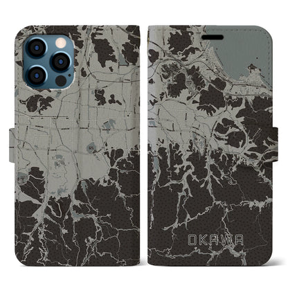 【大川（香川県）】地図柄iPhoneケース（手帳タイプ）モノトーン・iPhone 12 / 12 Pro 用