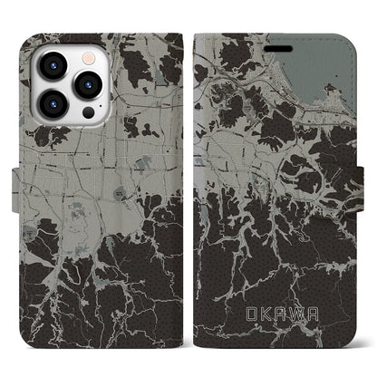 【大川（香川県）】地図柄iPhoneケース（手帳タイプ）モノトーン・iPhone 13 Pro 用