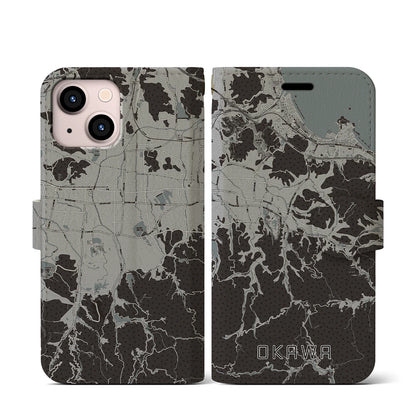 【大川（香川県）】地図柄iPhoneケース（手帳タイプ）モノトーン・iPhone 13 mini 用