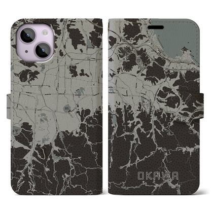 【大川（香川県）】地図柄iPhoneケース（手帳タイプ）モノトーン・iPhone 14 用