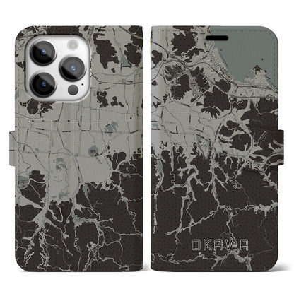 【大川（香川県）】地図柄iPhoneケース（手帳タイプ）モノトーン・iPhone 14 Pro 用