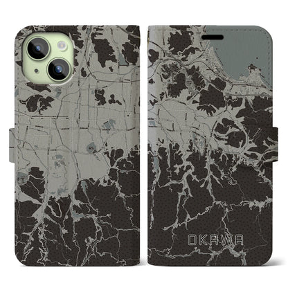 【大川（香川県）】地図柄iPhoneケース（手帳タイプ）モノトーン・iPhone 15 用