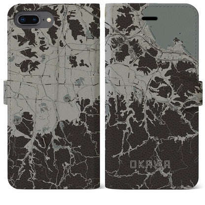 【大川（香川県）】地図柄iPhoneケース（手帳タイプ）モノトーン・iPhone 8Plus /7Plus / 6sPlus / 6Plus 用