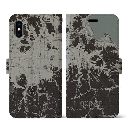 【大川（香川県）】地図柄iPhoneケース（手帳タイプ）モノトーン・iPhone XS / X 用