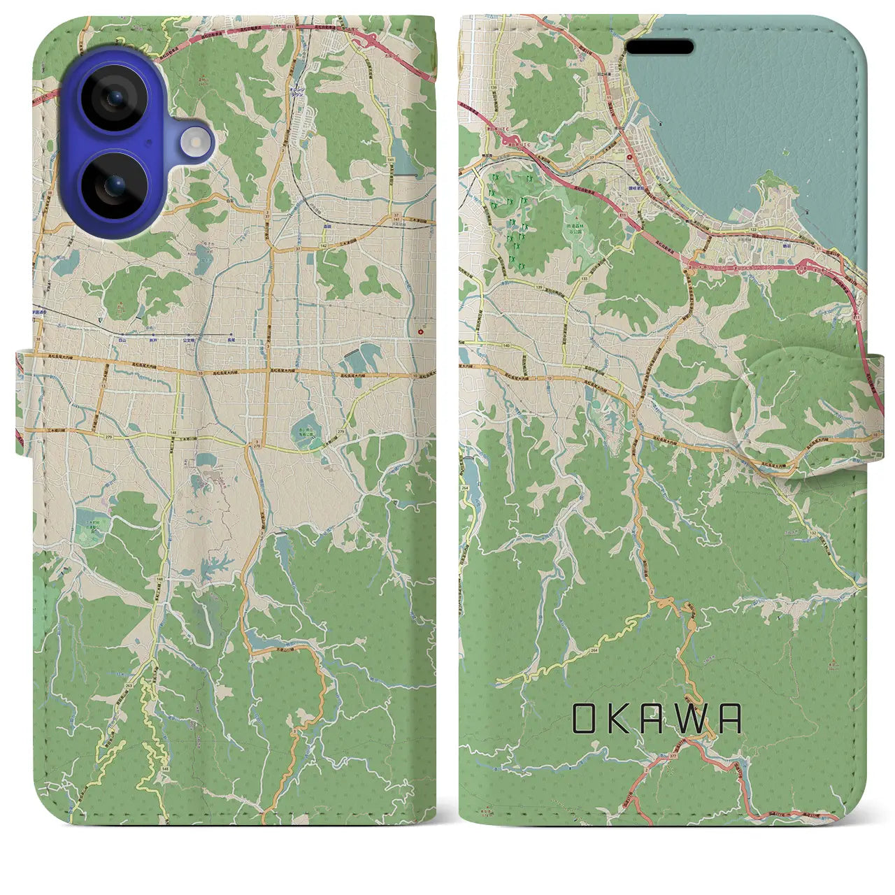 【大川（香川県）】地図柄iPhoneケース（手帳タイプ）ナチュラル・iPhone 16 Pro Max 用