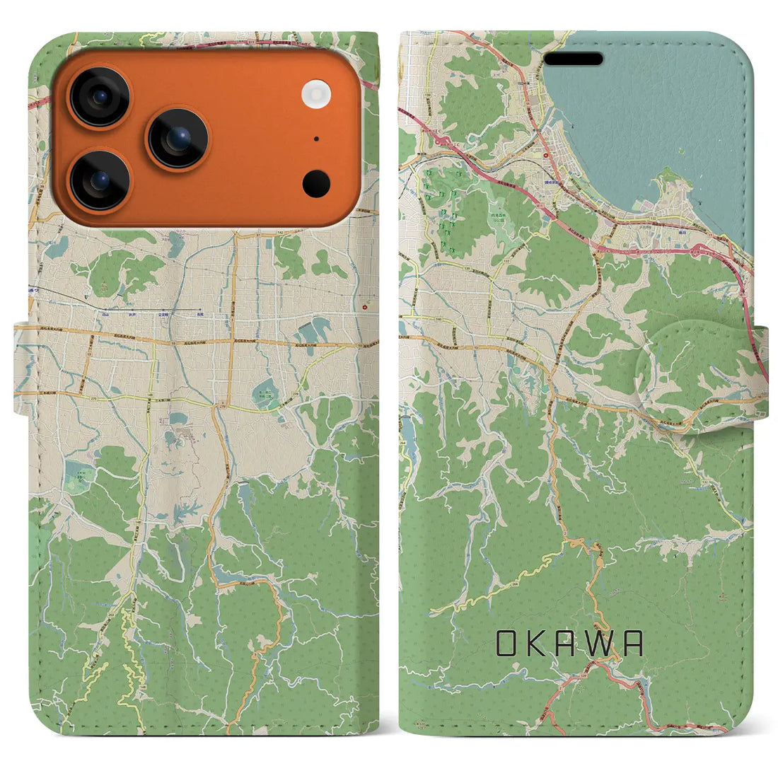 【大川（香川県）】地図柄iPhoneケース（手帳タイプ）モノトーン・iPhone 17 Pro Max 用