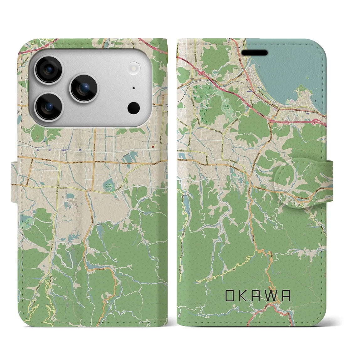 【大川（香川県）】地図柄iPhoneケース（手帳タイプ）ナチュラル・iPhone 17 Pro Max 用