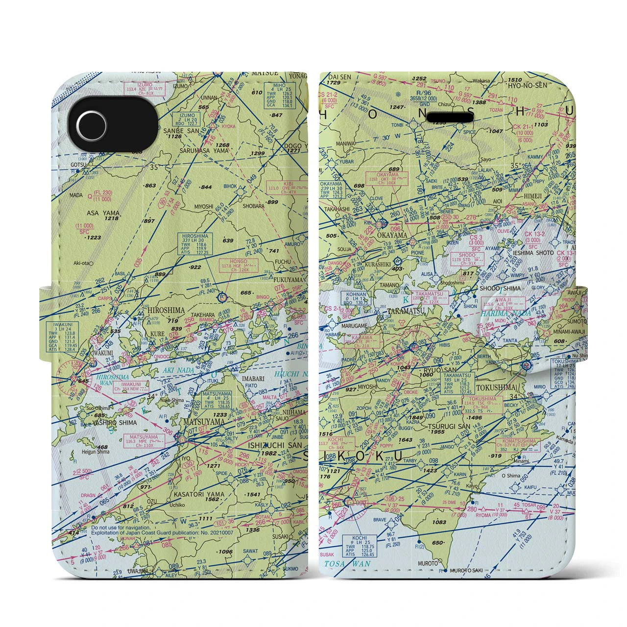 【岡山・高松航空図（岡山県）】航空図iPhoneケース（手帳タイプ）