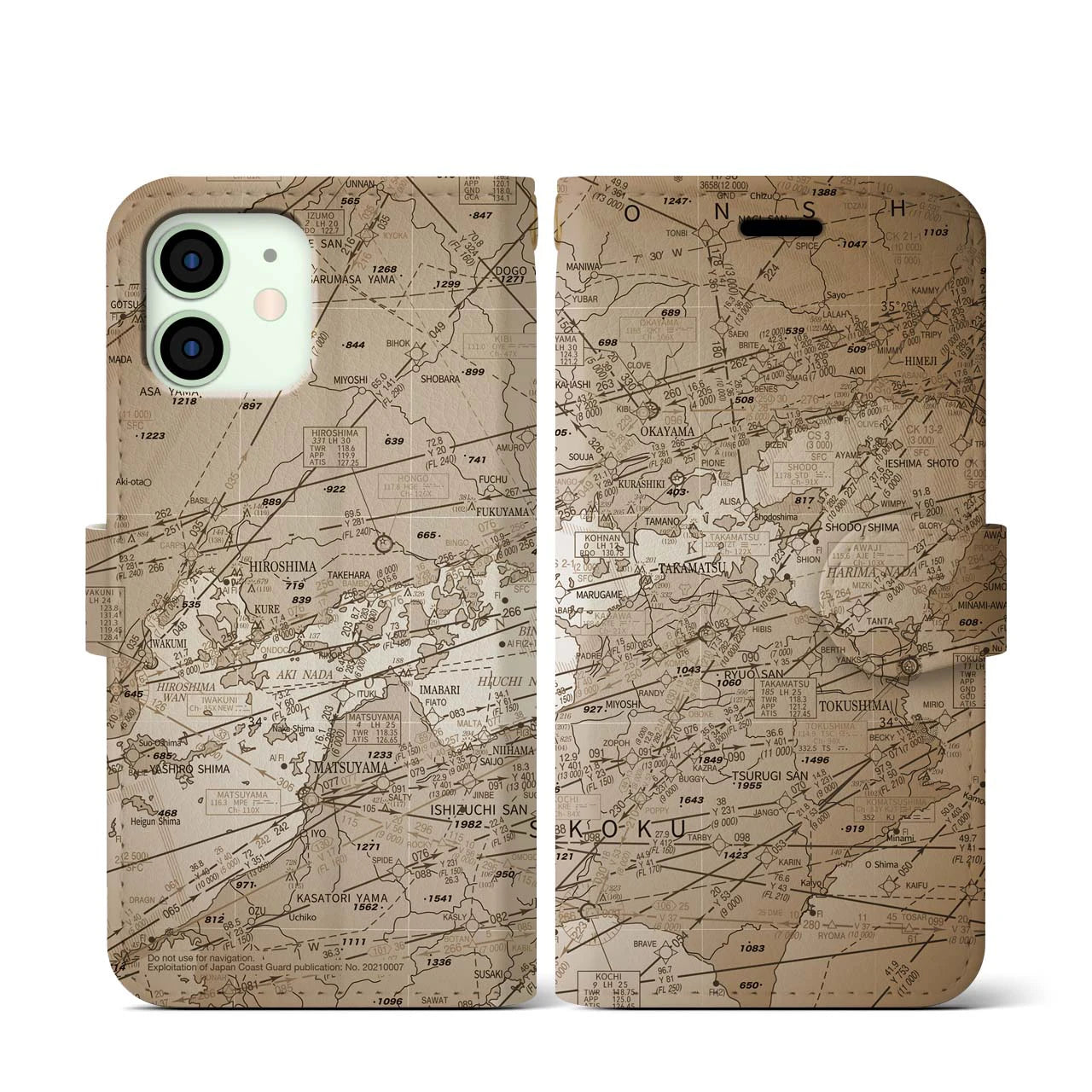 【岡山・高松航空図（岡山県）】航空図iPhoneケース（手帳タイプ）