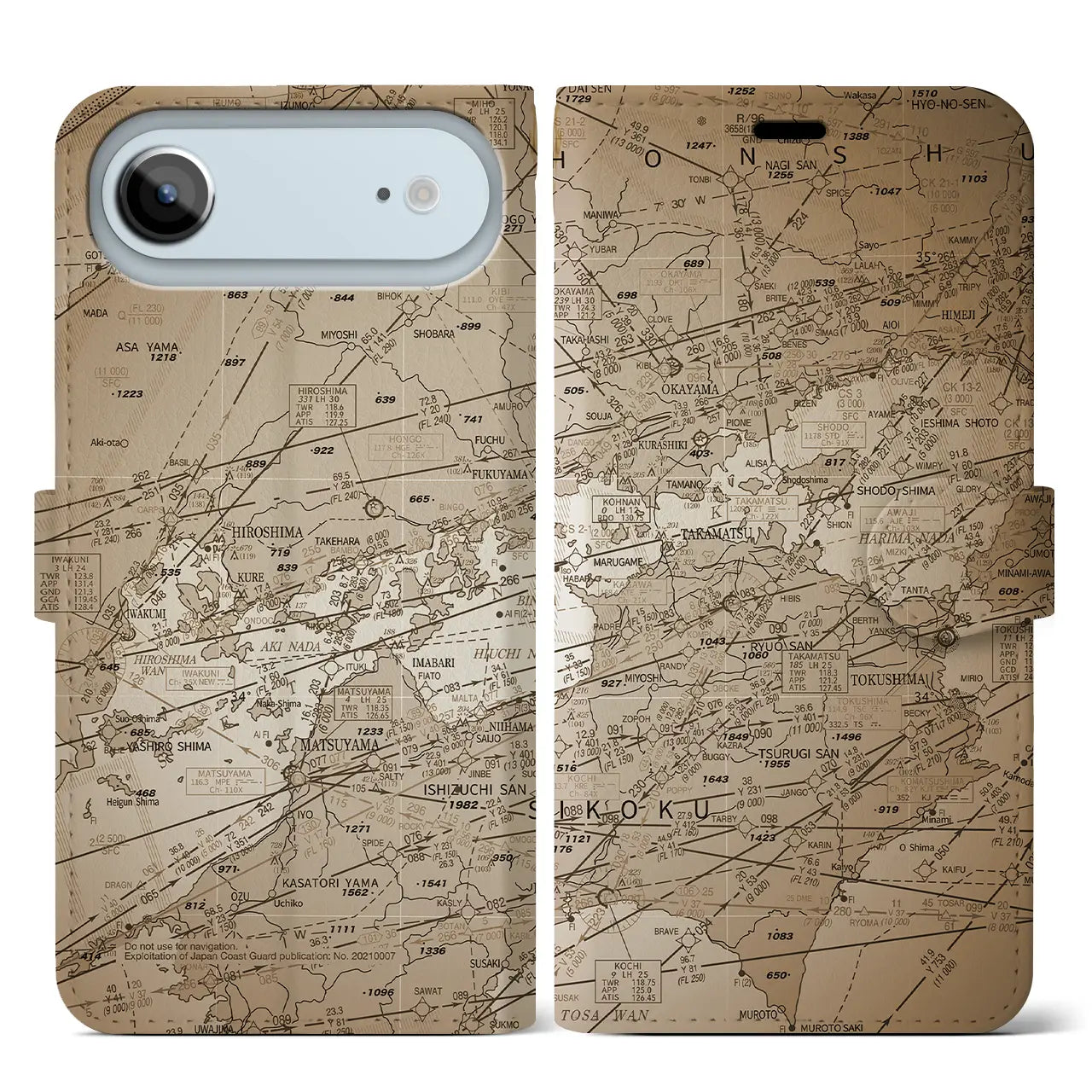 【岡山・高松航空図（岡山県）】航空図iPhoneケース（手帳タイプ）