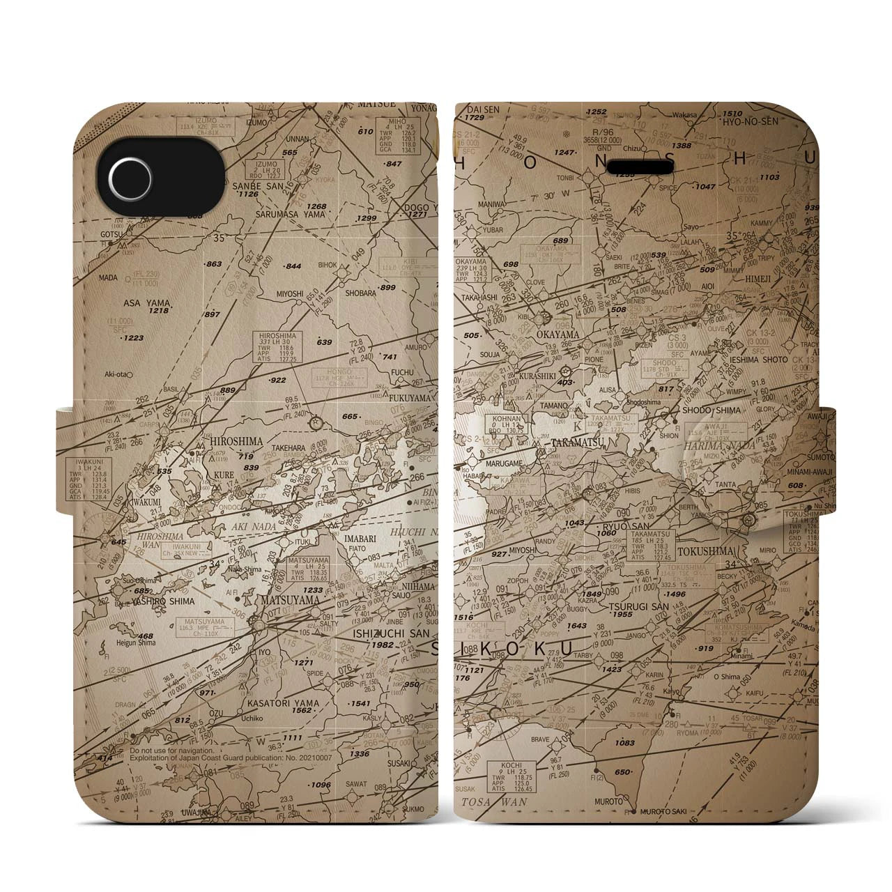 【岡山・高松航空図（岡山県）】航空図iPhoneケース（手帳タイプ）