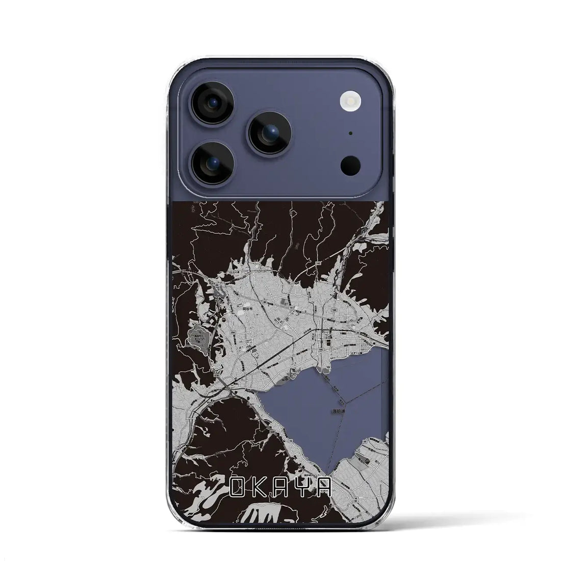 【岡谷(長野県)】地図柄iPhoneケース(クリアタイプ)モノトーン・iPhone 17 Pro Max 用