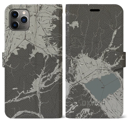 【岡谷（長野県）】地図柄iPhoneケース（手帳タイプ）モノトーン・iPhone 11 Pro Max 用