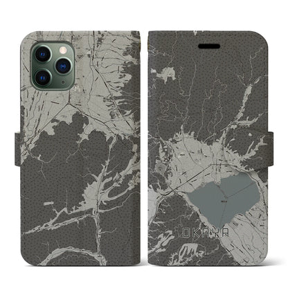 【岡谷（長野県）】地図柄iPhoneケース（手帳タイプ）モノトーン・iPhone 11 Pro 用