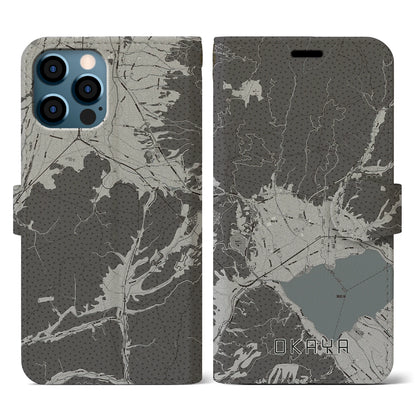 【岡谷（長野県）】地図柄iPhoneケース（手帳タイプ）モノトーン・iPhone 12 / 12 Pro 用