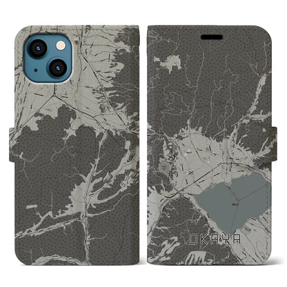 【岡谷（長野県）】地図柄iPhoneケース（手帳タイプ）モノトーン・iPhone 13 用