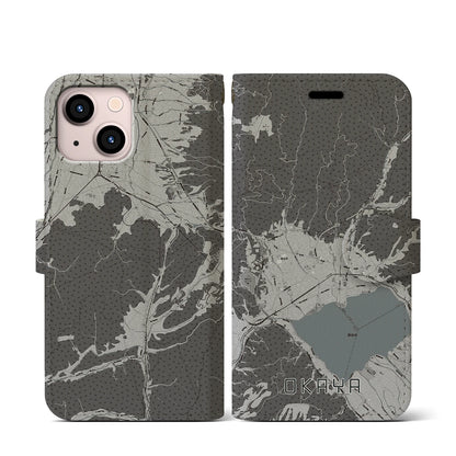 【岡谷（長野県）】地図柄iPhoneケース（手帳タイプ）モノトーン・iPhone 13 mini 用