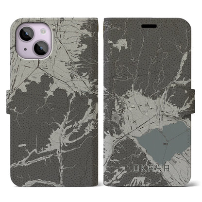 【岡谷（長野県）】地図柄iPhoneケース（手帳タイプ）モノトーン・iPhone 14 用