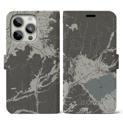 【岡谷（長野県）】地図柄iPhoneケース（手帳タイプ）モノトーン・iPhone 15 Pro 用