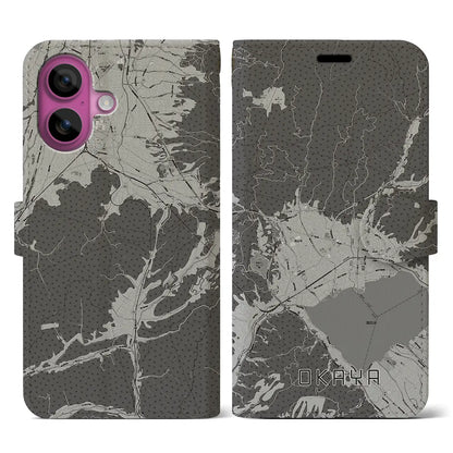 【岡谷（長野県）】地図柄iPhoneケース（手帳タイプ）モノトーン・iPhone 16 Pro 用