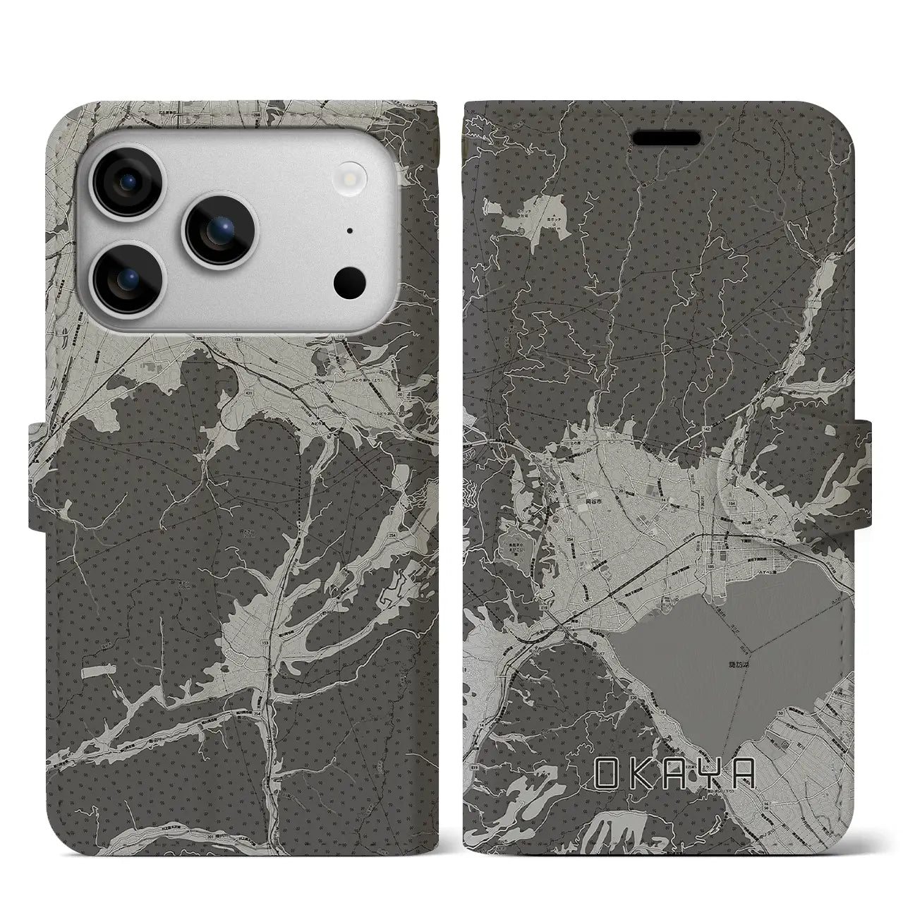 【岡谷（長野県）】地図柄iPhoneケース（手帳タイプ）