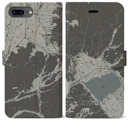 【岡谷（長野県）】地図柄iPhoneケース（手帳タイプ）モノトーン・iPhone 8Plus /7Plus / 6sPlus / 6Plus 用