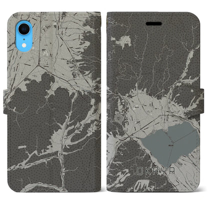 【岡谷（長野県）】地図柄iPhoneケース（手帳タイプ）モノトーン・iPhone XR 用