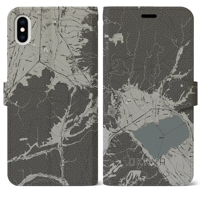 【岡谷（長野県）】地図柄iPhoneケース（手帳タイプ）モノトーン・iPhone XS Max 用