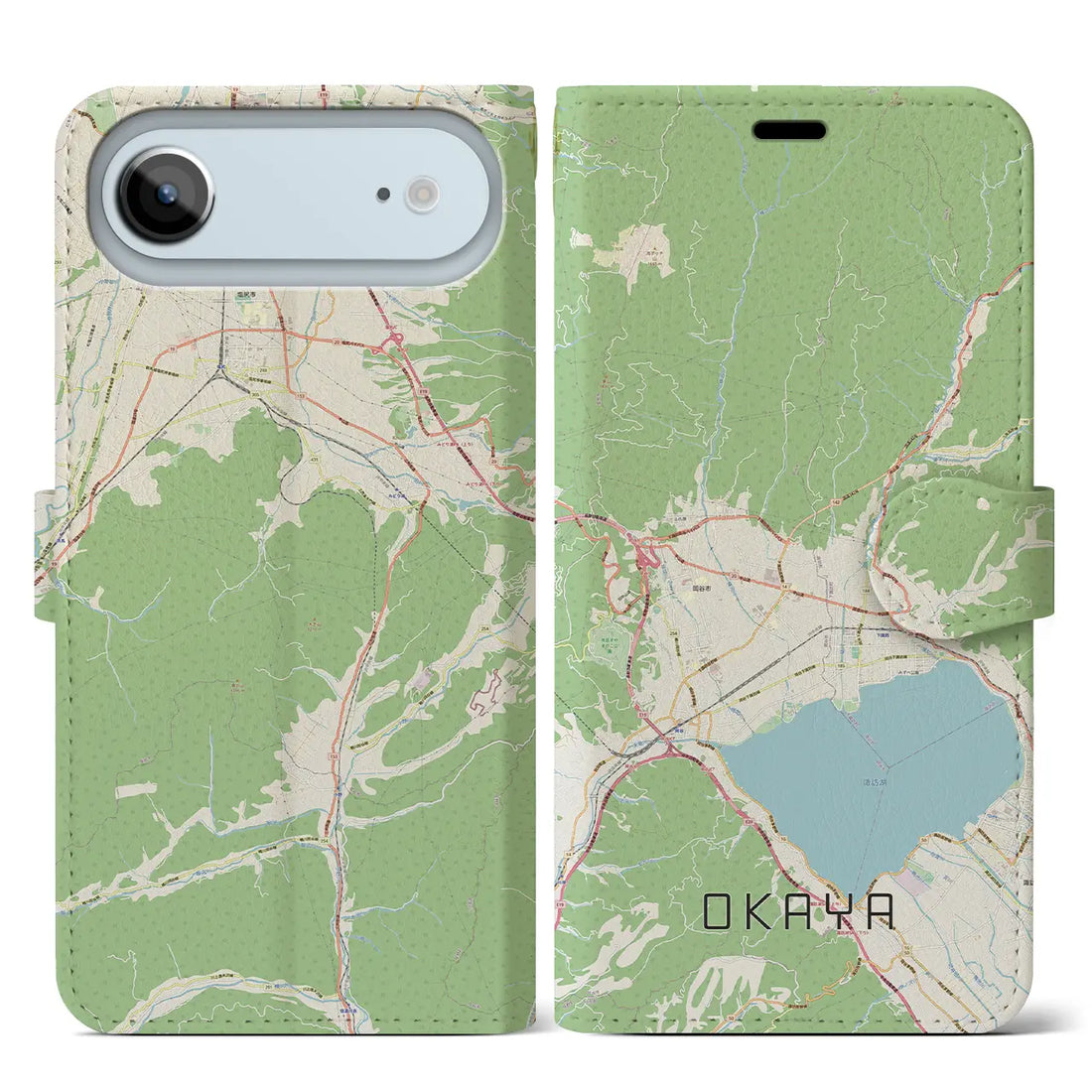 【岡谷（長野県）】地図柄iPhoneケース（手帳タイプ）モノトーン・iPhone 17 Pro Max 用