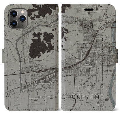【岡山2（岡山県）】地図柄iPhoneケース（手帳タイプ）モノトーン・iPhone 11 Pro Max 用