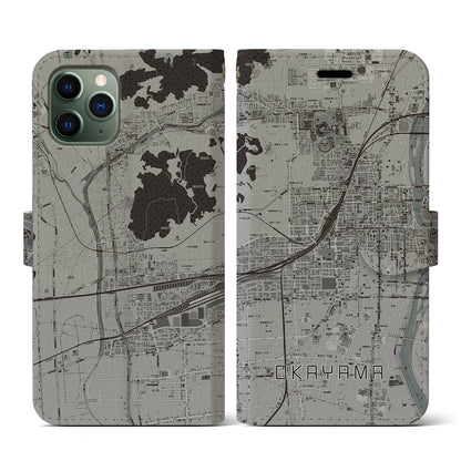 【岡山2（岡山県）】地図柄iPhoneケース（手帳タイプ）モノトーン・iPhone 11 Pro 用