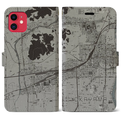 【岡山2（岡山県）】地図柄iPhoneケース（手帳タイプ）モノトーン・iPhone 11 用