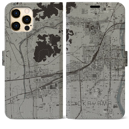 【岡山2（岡山県）】地図柄iPhoneケース（手帳タイプ）モノトーン・iPhone 12 Pro Max 用