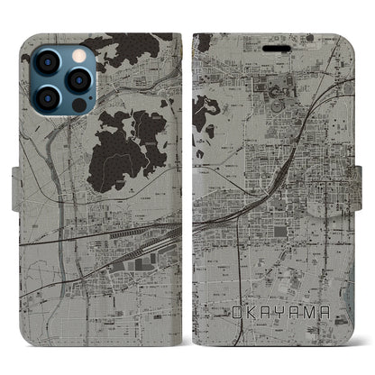 【岡山2（岡山県）】地図柄iPhoneケース（手帳タイプ）モノトーン・iPhone 12 / 12 Pro 用