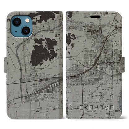 【岡山2（岡山県）】地図柄iPhoneケース（手帳タイプ）モノトーン・iPhone 13 用