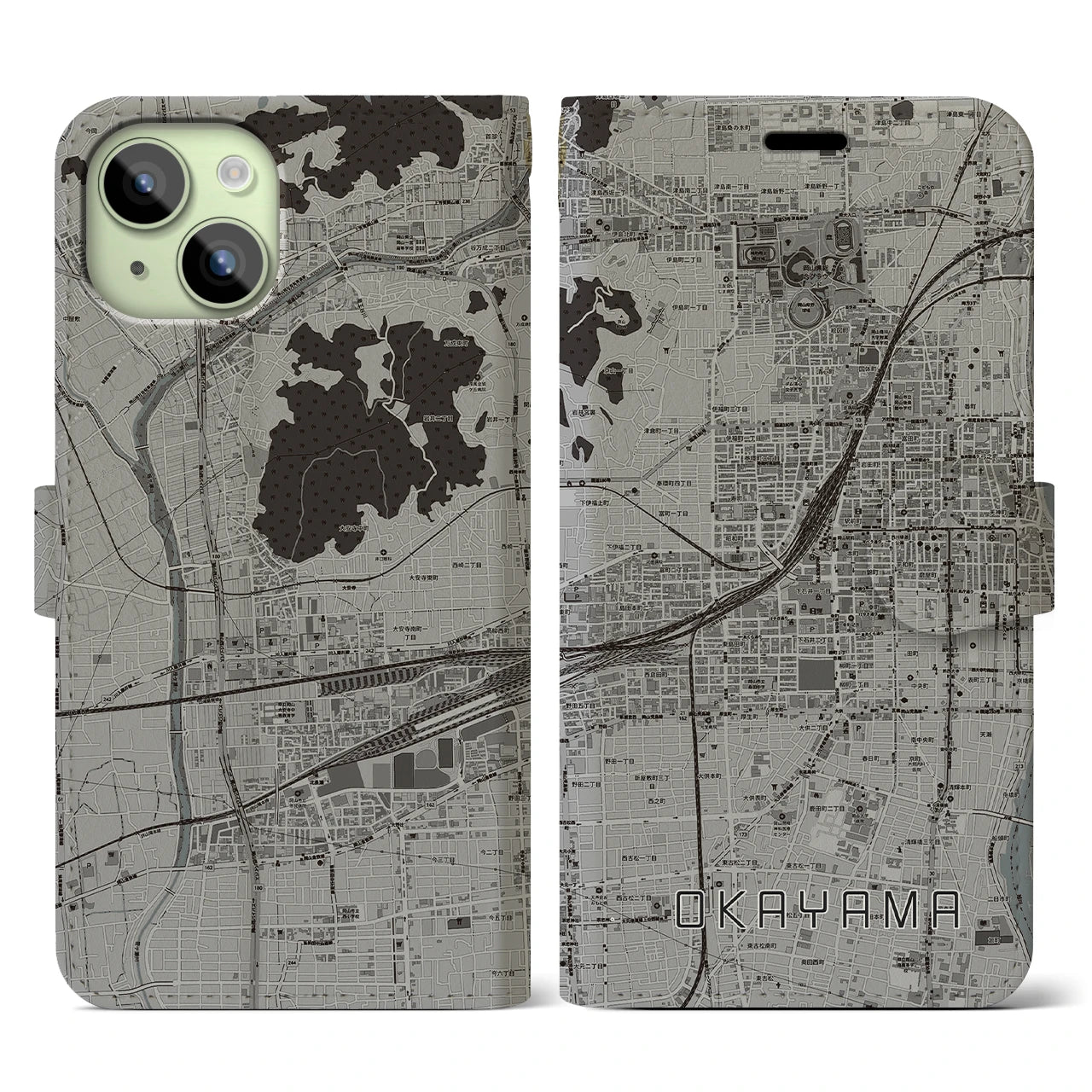 【岡山2（岡山県）】地図柄iPhoneケース（手帳タイプ）